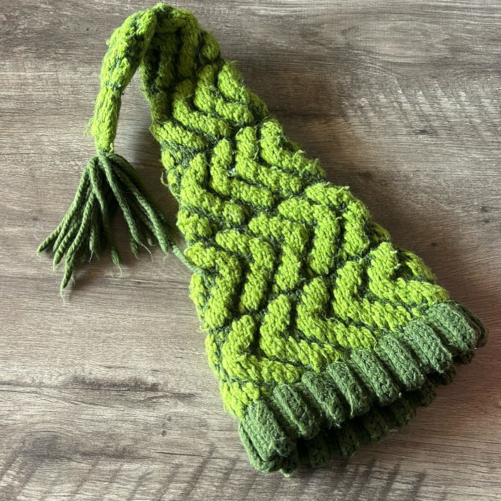 Handmade knitted long cone style beanie